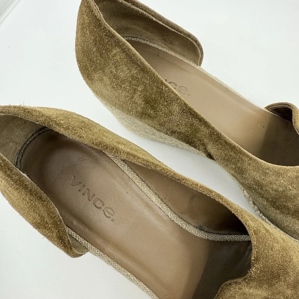 VINCE Sonora Suede Dorsay Jute Platform Wedge‎ Espadrille Sandal Women 8 Olive